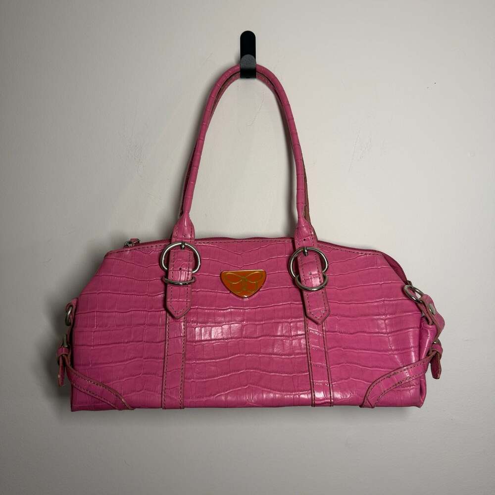 Y2K Pink Croc Embossed Butterfly Satchel Bag Shoulder Purse